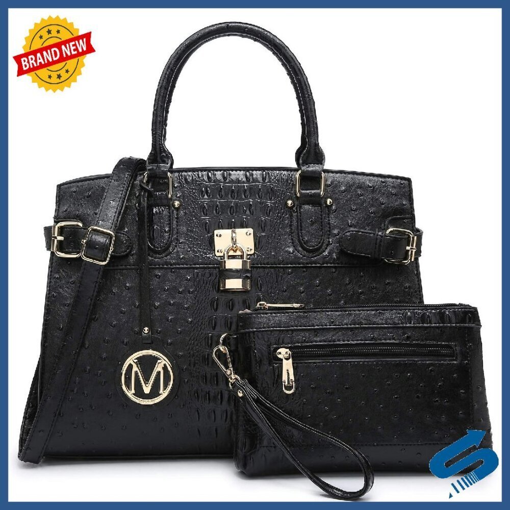 Vegan Leather Satchel Tote with Wristlet Wallet - 14" Work Bag